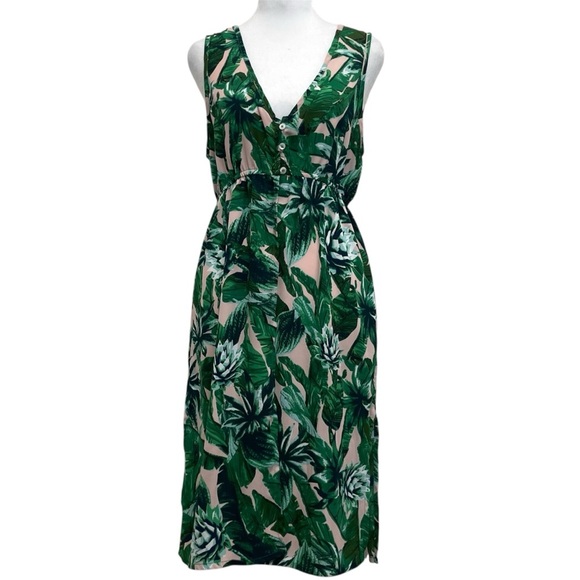 Guess Green & Pink Tropical Leaf Print Three Button Duster Cardigan - Picture 1 of 13